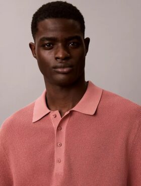 Maglione polo in cotone a trama waffle