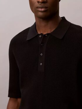 Maglione polo in cotone a trama waffle