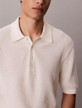 Maglione polo in cotone a trama waffle