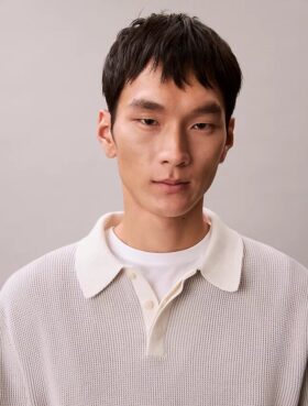 Maglione polo in cotone a trama waffle