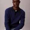 Maglione polo in cotone a trama waffle Maglione polo in cotone a trama waffle