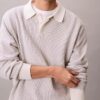Maglione polo in cotone a trama waffle Maglione polo in cotone a trama waffle