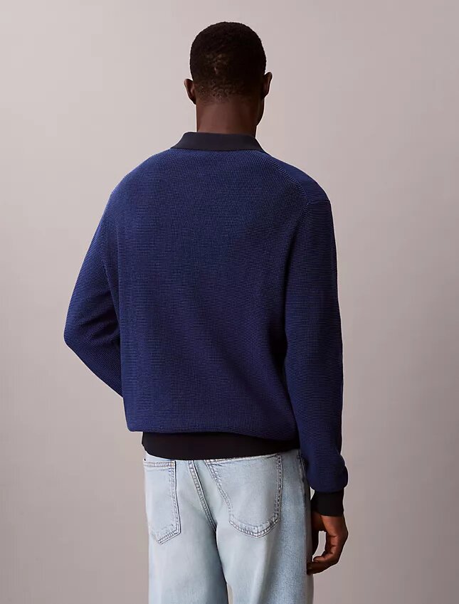 Maglione polo in cotone a trama waffle Maglione polo in cotone a trama waffle