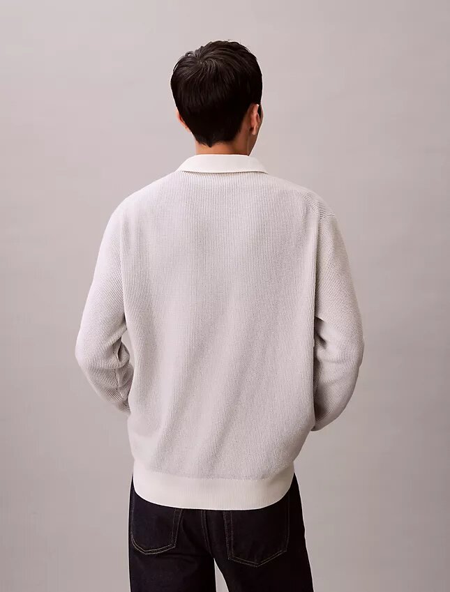 Maglione polo in cotone a trama waffle Maglione polo in cotone a trama waffle
