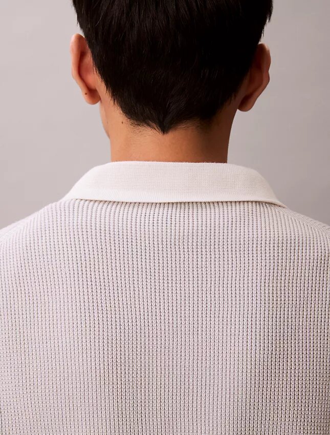 Maglione polo in cotone a trama waffle Maglione polo in cotone a trama waffle