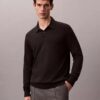 Maglione polo in misto lana merino extra fine