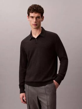 Maglione polo in misto lana merino extra fine