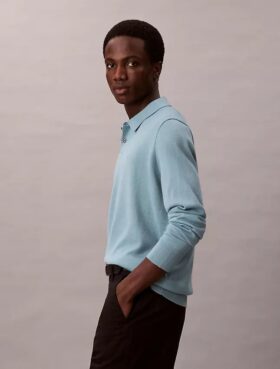 Maglione polo in misto lana merino extra fine