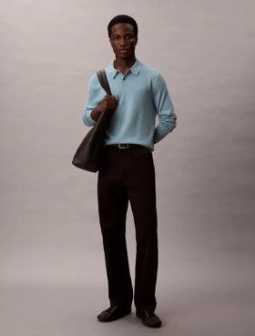 Maglione polo in misto lana merino extra fine