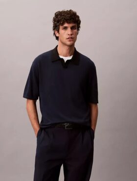 Maglione polo in misto lino