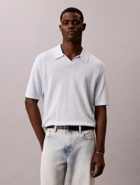 Maglione polo in misto lino