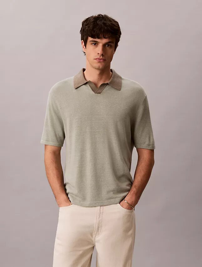 Maglione polo in misto lino Maglione polo in misto lino