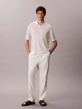 Maglione polo in misto lino