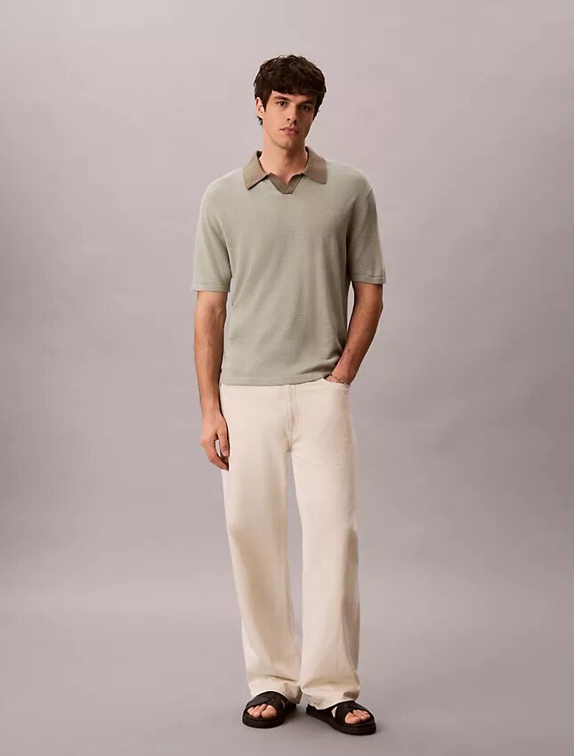 Maglione polo in misto lino Maglione polo in misto lino
