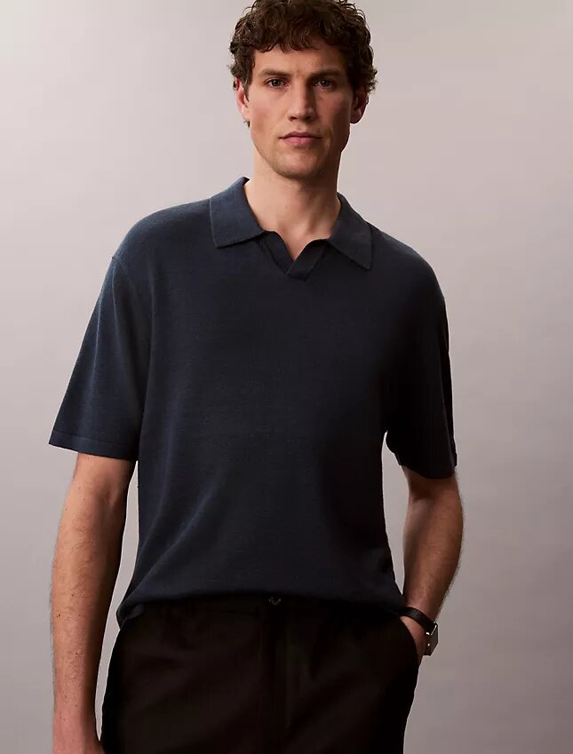 Maglione polo in misto lino Maglione polo in misto lino