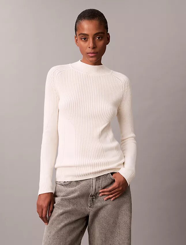 Maglione slim a coste in cotone Maglione slim a coste in cotone