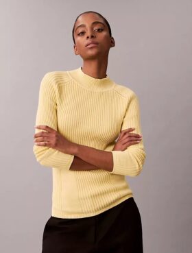 Maglione slim a coste in cotone Maglione slim a coste in cotone
