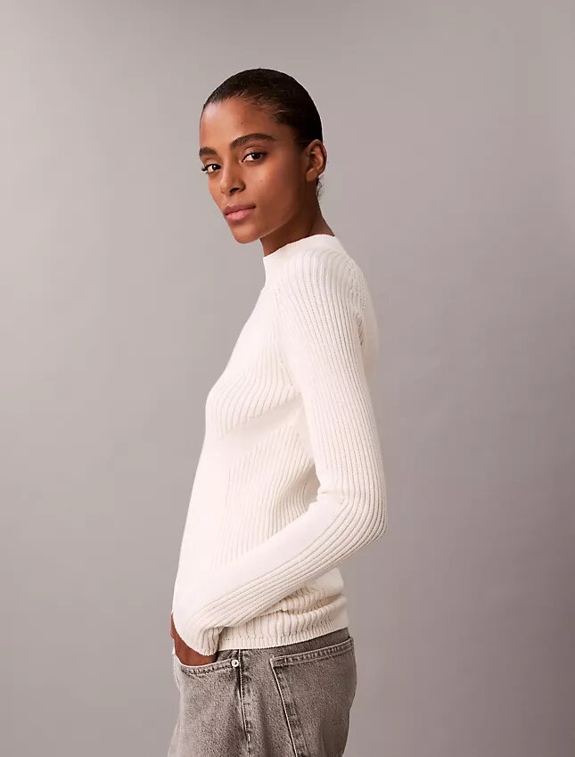Maglione slim a coste in cotone Maglione slim a coste in cotone