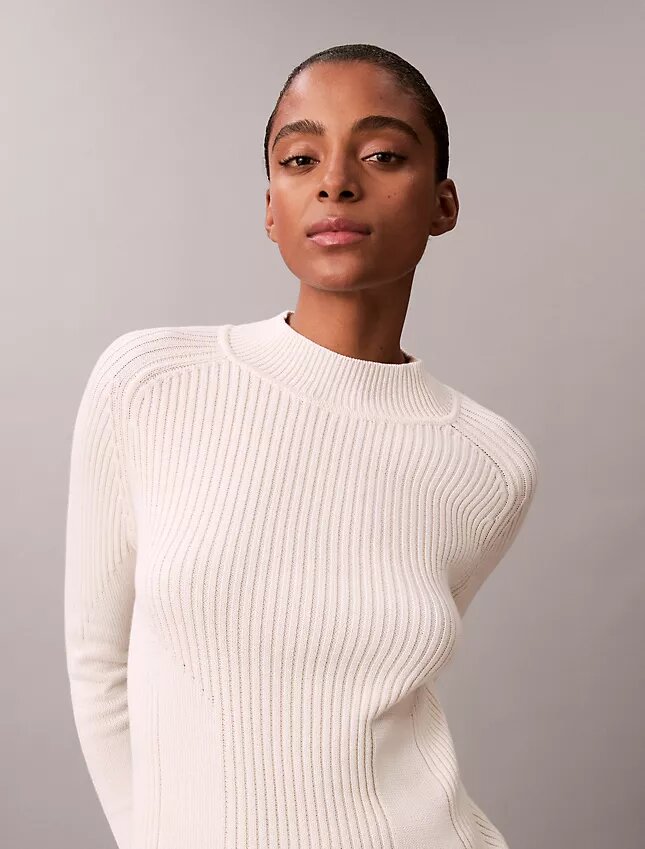 Maglione slim a coste in cotone Maglione slim a coste in cotone