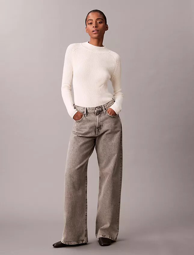 Maglione slim a coste in cotone Maglione slim a coste in cotone