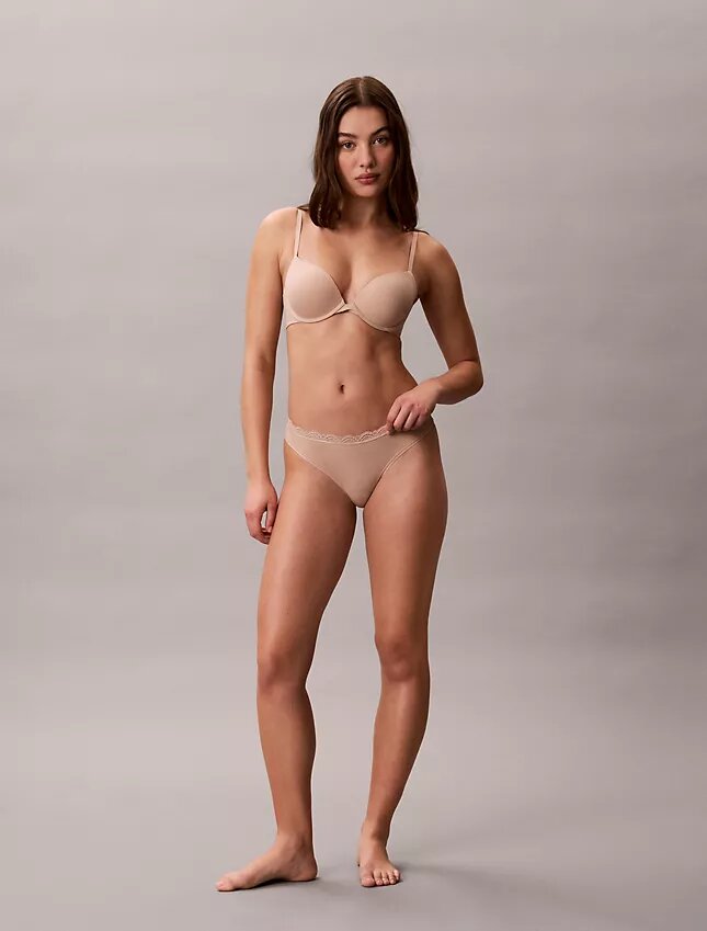 Microfiber Thong with Lace Trim Microfiber Thong with Lace Trim