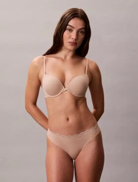 Microfiber Thong with Lace Trim