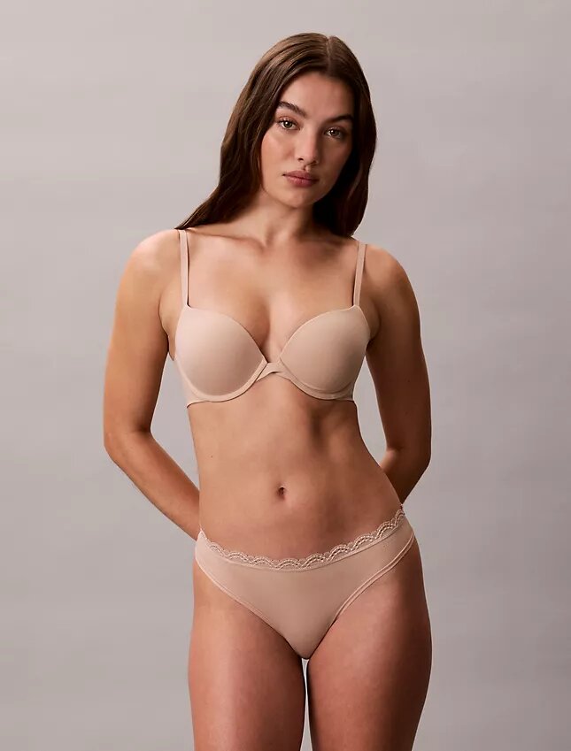 Microfiber Thong with Lace Trim Microfiber Thong with Lace Trim