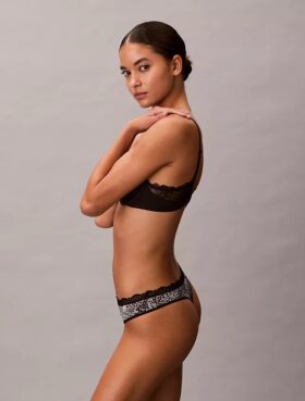 Microfiber Thong with Lace Trim