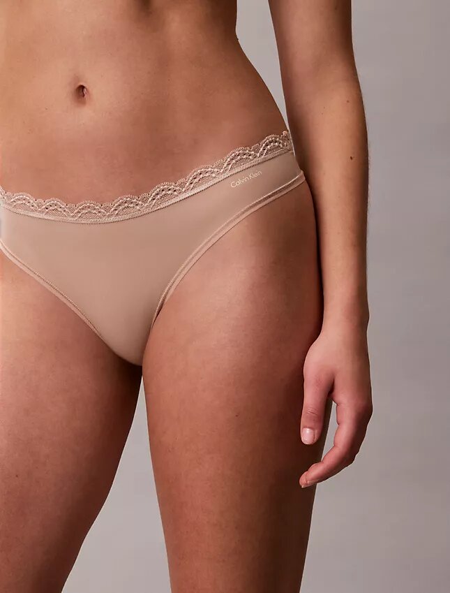 Microfiber Thong with Lace Trim Microfiber Thong with Lace Trim