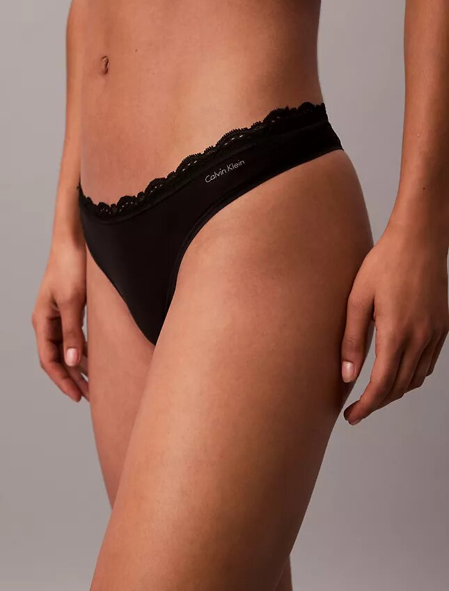 Microfiber Thong with Lace Trim Microfiber Thong with Lace Trim