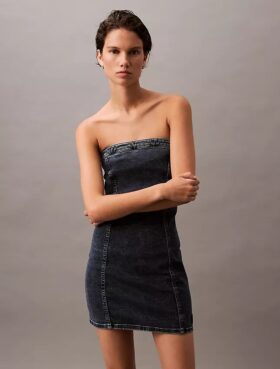 Miniabito in denim senza spalline