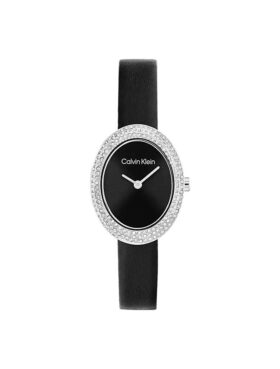Orologio con lunetta sagomata, quadrante ovale e cinturino in pelle