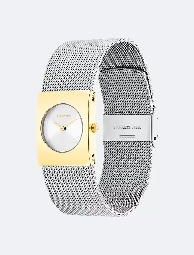 Orologio con quadrante geometrico e bracciale a maglia Orologio con quadrante geometrico e bracciale a maglia