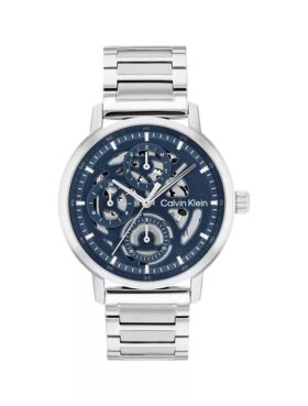 Orologio multifunzione con quadrante a vista e bracciale a maglie