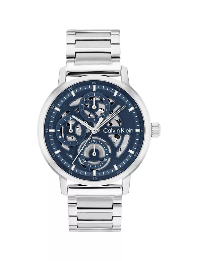 Orologio multifunzione con quadrante a vista e bracciale a maglie Orologio multifunzione con quadrante a vista e bracciale a maglie