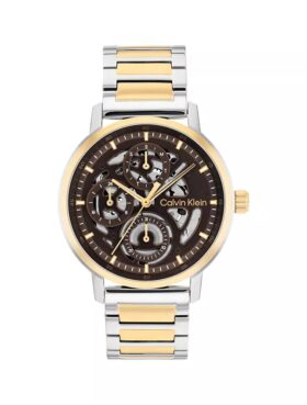 Orologio multifunzione con quadrante a vista e bracciale a maglie