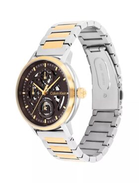 Orologio multifunzione con quadrante a vista e bracciale a maglie