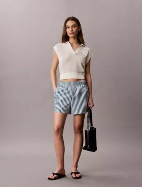 Pantaloncini a righe in popeline di cotone