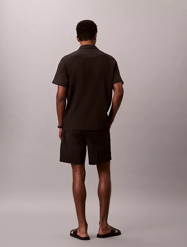 Pantaloncini dritti in seersucker con elastico da 18 cm Pantaloncini dritti in seersucker con elastico da 18 cm