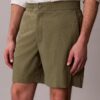Pantaloncini dritti in seersucker con elastico da 18 cm Pantaloncini dritti in seersucker con elastico da 18 cm