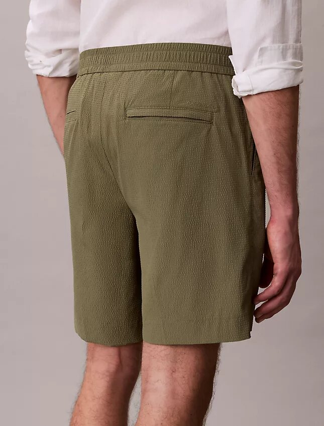 Pantaloncini dritti in seersucker con elastico da 18 cm Pantaloncini dritti in seersucker con elastico da 18 cm