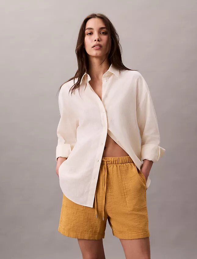 Pantaloncini elasticizzati in doppia garza Pantaloncini elasticizzati in doppia garza
