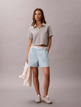 Pantaloncini in cotone con cintura con logo