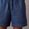 Pantaloncini in Denim misto lino con chiusura a elastico