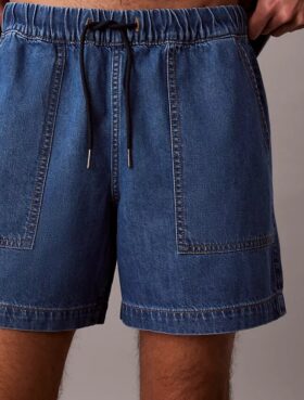 Pantaloncini in Denim misto lino con chiusura a elastico