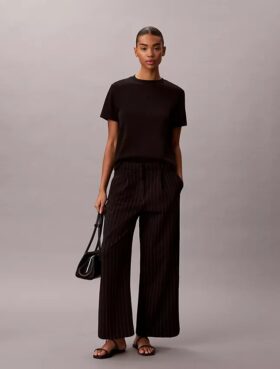 Pantaloni a gamba larga a righe in ponte