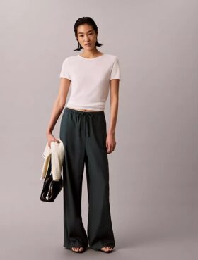 Pantaloni a gamba larga con coulisse in misto lino
