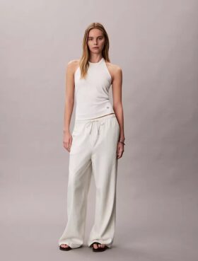 Pantaloni a gamba larga con coulisse in misto lino