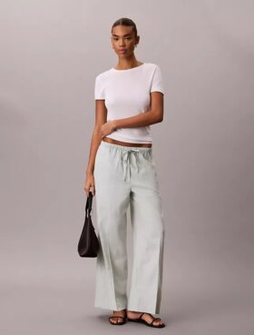 Pantaloni a gamba larga con coulisse in misto lino