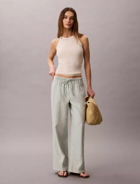 Pantaloni a gamba larga con coulisse in misto lino